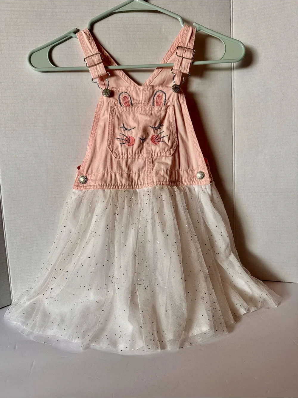 Toddler Pink Bunny Tulle Overall Dress